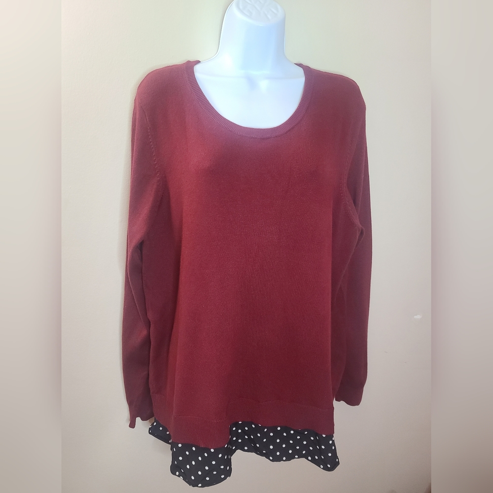 Croft & Barrow Burgundy Poke-dot Illusion Layered Sweater Women's Size  XXL